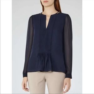 Reiss Midnight Blue Sheer Sleeve Blouse
